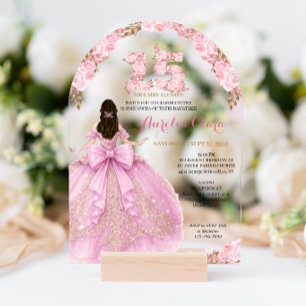 Floral Blush Princess Coquette Quinceanera Arch Acrylic Invitations