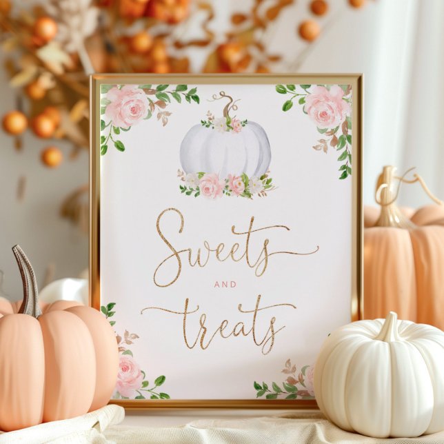 Floral blush pumpkin sweets and treats baby shower poster (Creator Uploaded)