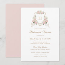 Floral Blush Roses Crest Monogram Rehearsal Dinner