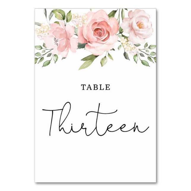 Floral blush roses thirteen table number (Front)