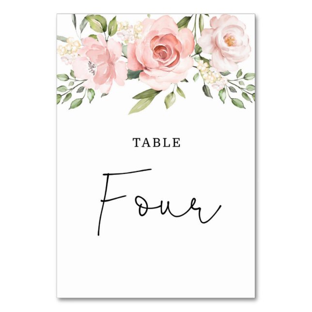 Floral blush roses wedding table number (Front)