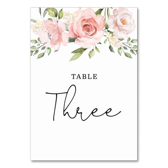 Floral blush roses wedding table number (Front)