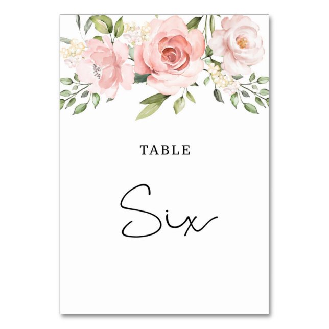 Floral blush roses wedding table number (Front)