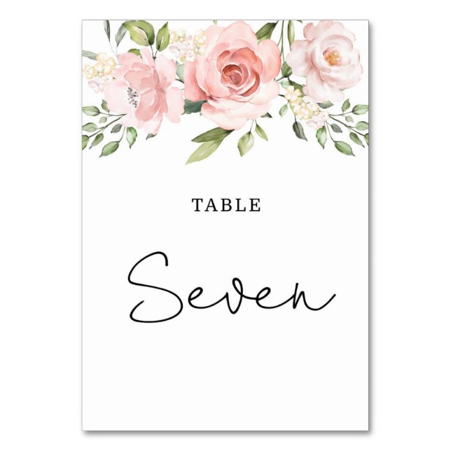 Floral blush roses wedding table number (Front)