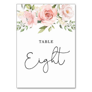 Floral blush roses wedding table number