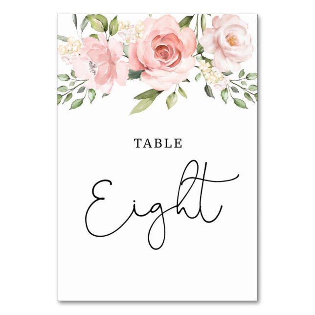Floral blush roses wedding table number (Front)