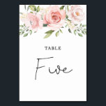 Floral blush roses wedding table number<br><div class="desc">Floral blush roses Wedding Table Five Number.
Matching items available.</div>