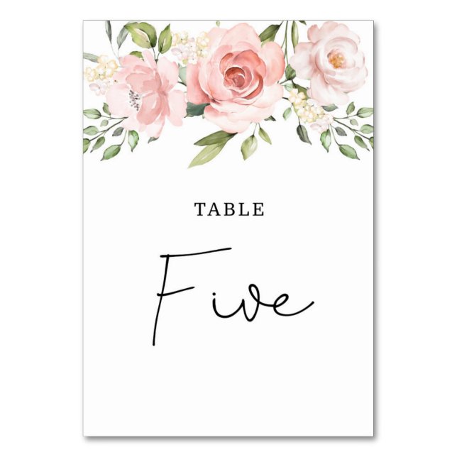 Floral blush roses wedding table number (Front)