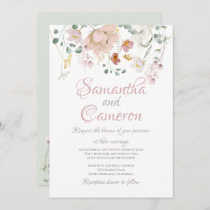 Floral Blush Sage Green Foliage wedding invitation