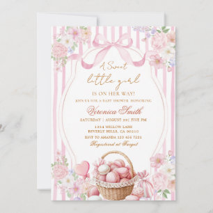 Floral Blush Stripe Pink Sweets Bow Baby Shower  Invitation