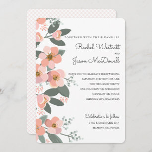 Floral Blush Wedding Suite Pink   Green Invitation
