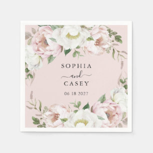 Floral Blush White Greenery Personalised Wedding Napkin