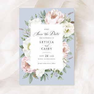 Floral Blush White Peonies Wedding Save the Date Invitation