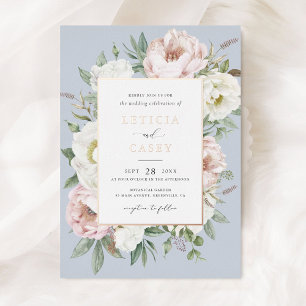 Floral Blush White Peony Elegant Rose Foil Wedding