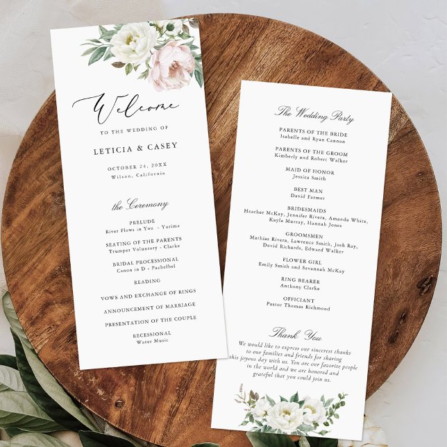 Floral Blush White Peony Elegant Wedding Program (Creator Uploaded)