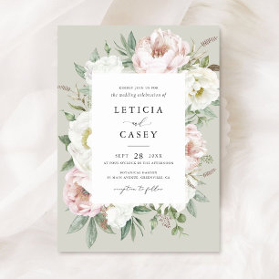Floral Blush White Peony Frame Elegant Wedding Invitation