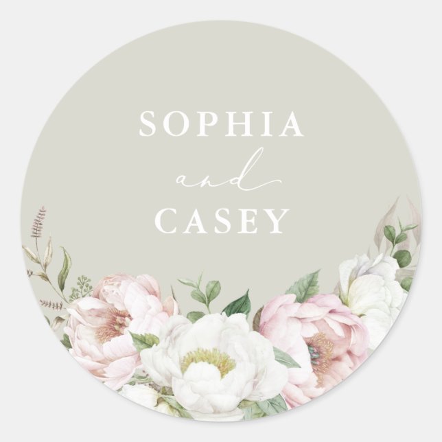 Floral Blush White Peony Greenery Envelope Seal (Front)