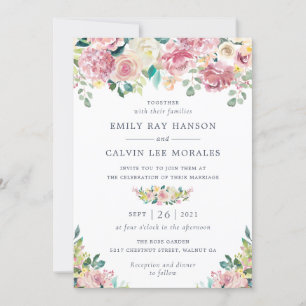 Floral Blush Yellow Greenery Eucalyptus Elegant Invitation