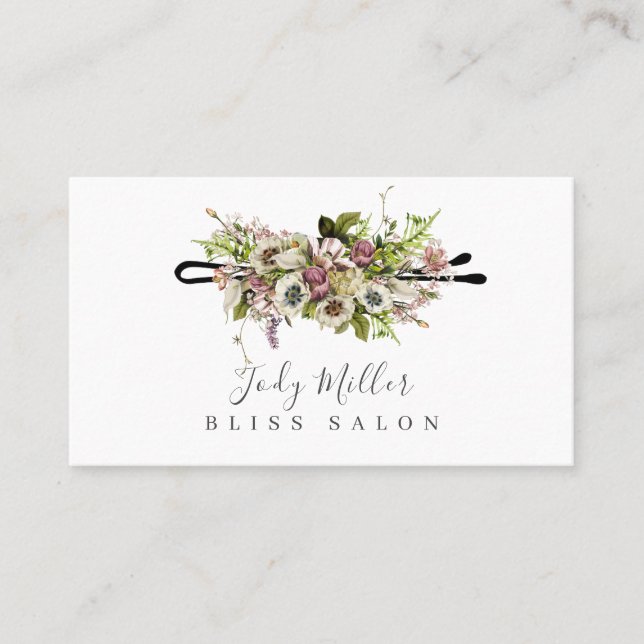 Floral Bobby Pin Hair Salon Business Cards (Front)