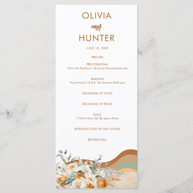 Floral Bohemian Modern Terracotta Wedding Program (Front)