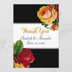 Floral Bohemian Red and Yellow Roses Thank You Card