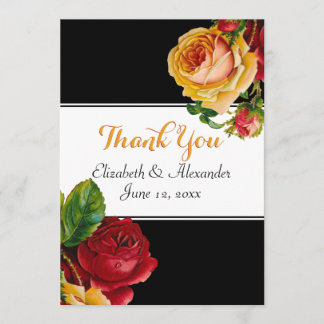 Floral Bohemian Red and Yellow Roses Thank You Card