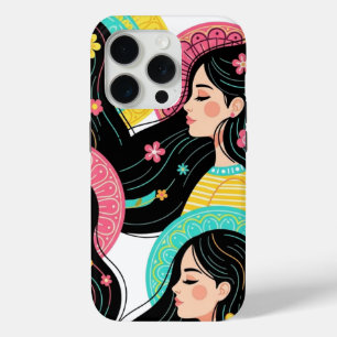 Floral Bohemian Women Illustration Art Print iPhone 15 Pro Case