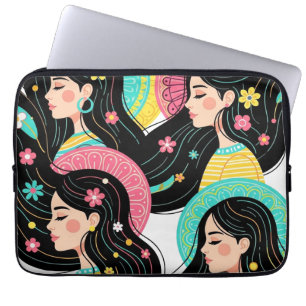 Floral Bohemian Women Illustration Art Print Laptop Sleeve