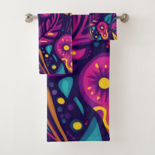 Floral Boho Abstract colorful 5 Bath Towel Set