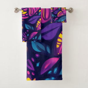 Floral Boho Abstract colourful 10 Bath Towel Set