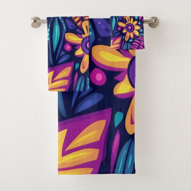 Floral Boho Abstract colourful 12 Bath Towel Set (Insitu)