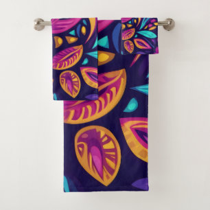 Floral Boho Abstract colourful 16 Bath Towel Set
