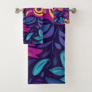 Floral Boho Abstract colourful 3 Bath Towel Set