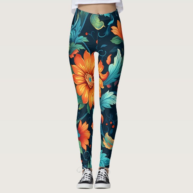 Floral Boho Art Pattern Leggings (Front)