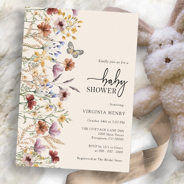 Floral Boho Baby Shower Invitation (Wildflower Floral Boho Baby Shower Invitation by Painted Paperie
)