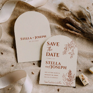 Floral Boho Beige Terracotta Earthy Arch Wedding Save The Date