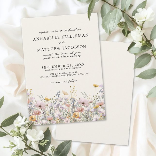 Floral Boho Beige Wildflower Wedding Invitation (Floral Boho Beige Wildflower Wedding Invitation)