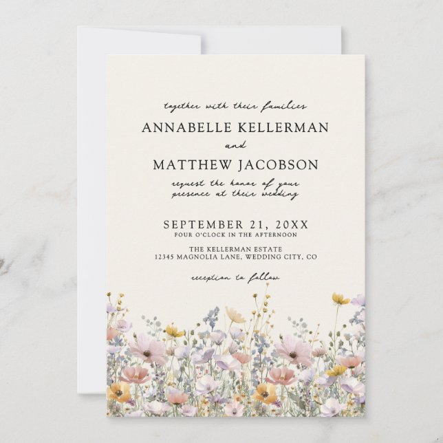 Floral Boho Beige Wildflower Wedding Invitation (Front)