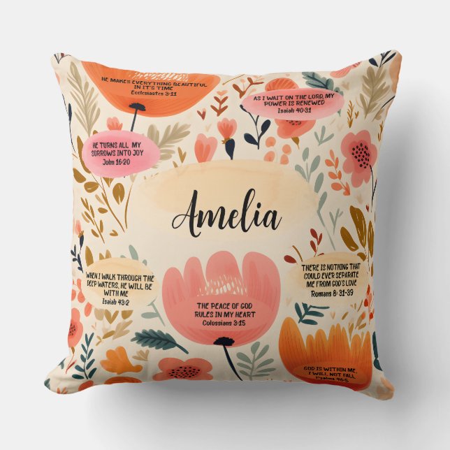 Floral Boho Bible Verses Affirmation With Name Cushion (Front)