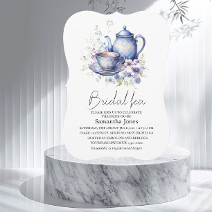 Floral Boho Blue Tea Pot Party Bridal Shower Invitation