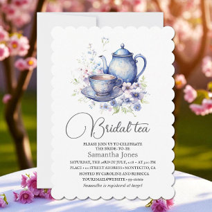 Floral Boho Blue Tea Pot Party Bridal Shower Invitation