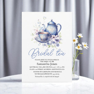 Floral Boho Blue Tea Pot Party Bridal Shower  Invitation