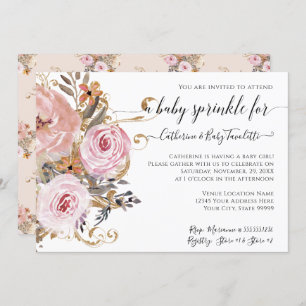 Floral BOHO Blush Pink Watercolor Baby Girl Shower Invitation