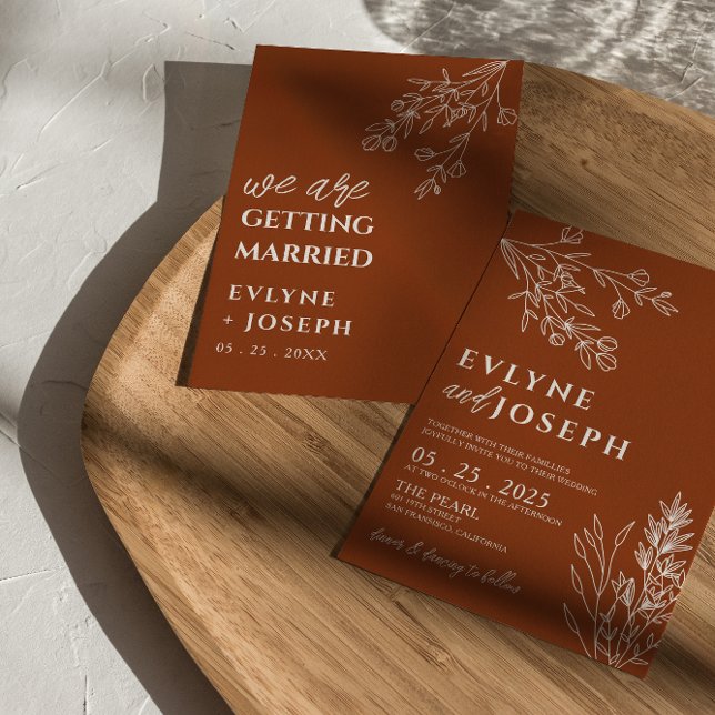 Floral Boho Burnt Orange Terracotta Chic Wedding Invitation (Creator Uploaded)