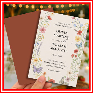 Floral Boho Burnt Orange Terracotta Wedding Invitation