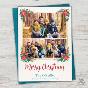 Floral Boho Christmas Photo Card, Gold Frame Holiday Card
