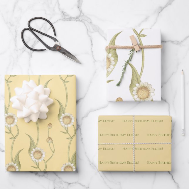 Floral Boho Daisy Chain Personalise Wrapping Paper (Front)