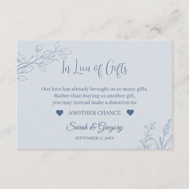 Floral Boho Dusty Blue "In Lieu of Gifts" Cards (Front)