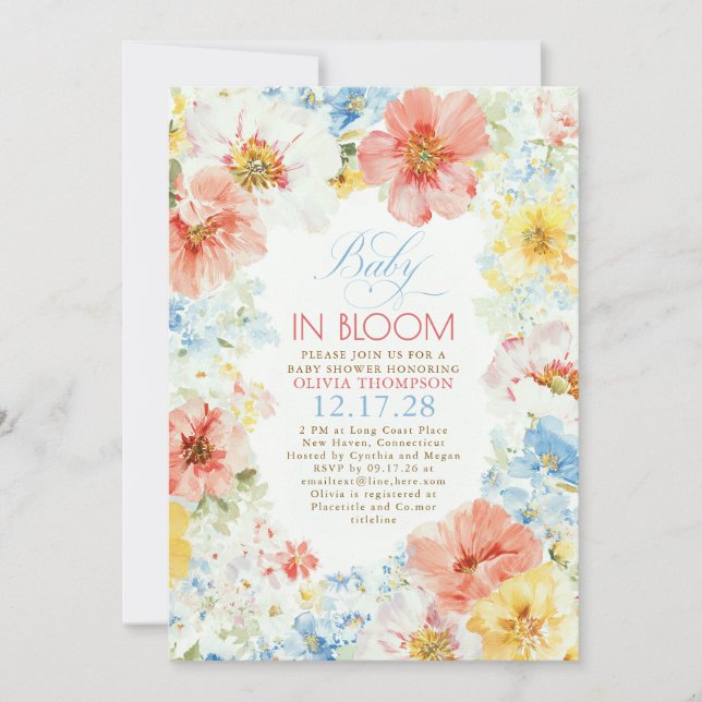 Floral Boho Elegant Baby in Bloom Baby Shower Invitation (Front)