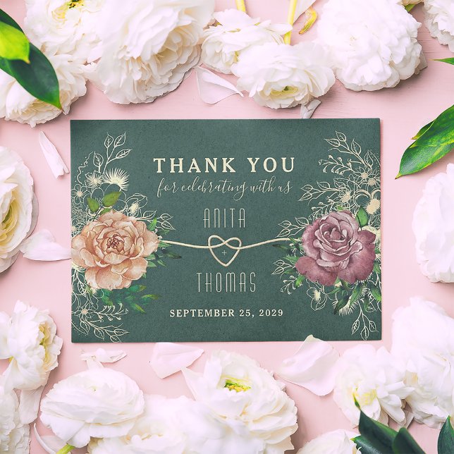 Floral Boho Emerald Green Wedding Thank You Card (Creator Uploaded)